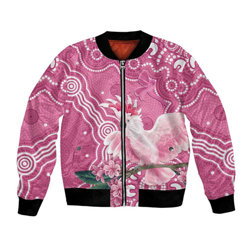 Australia Breast Cancer Awareness Bomber Jacket Pink Cockatoo Ribbon Aboriginal Art - Aussie Hoodie
