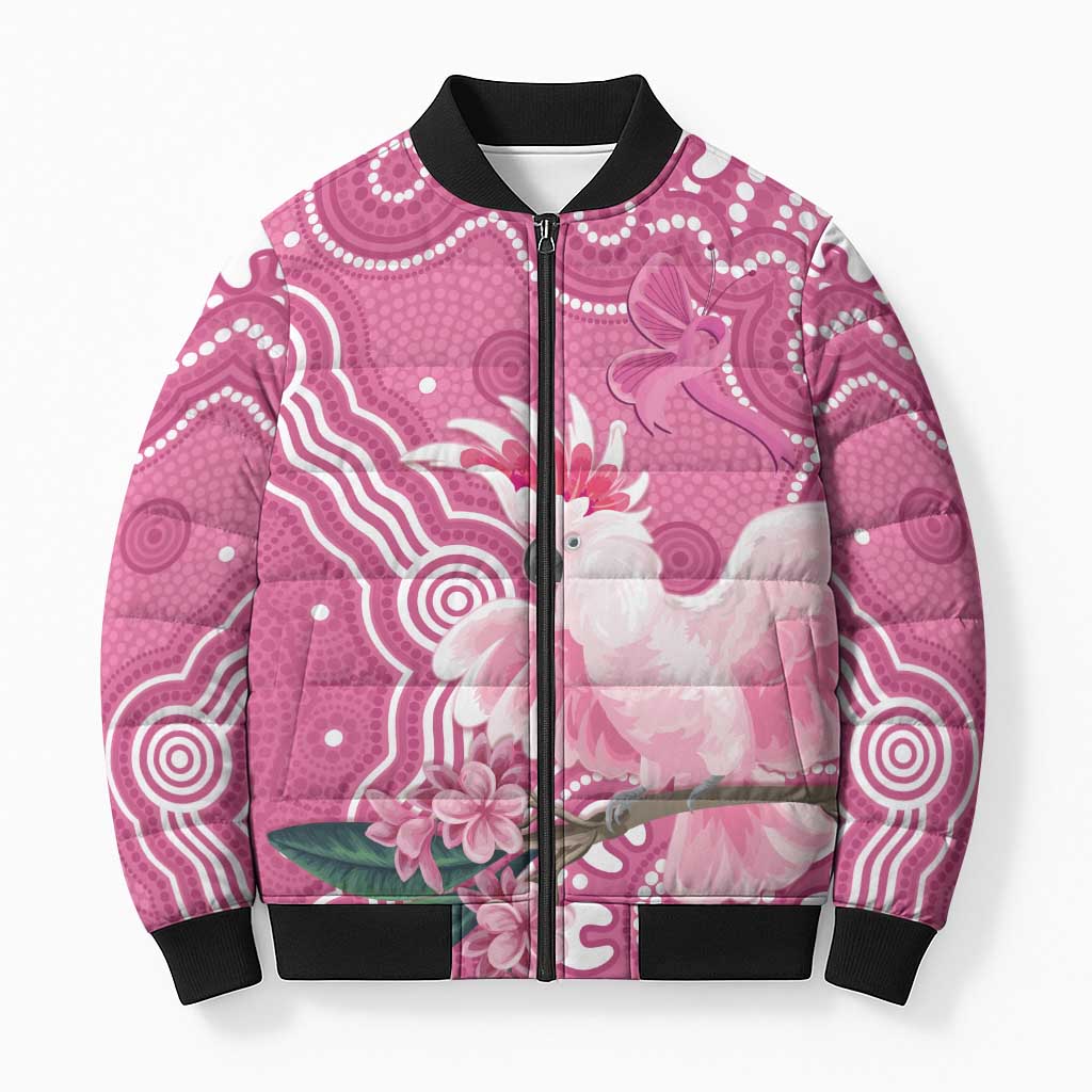 Australia Breast Cancer Awareness Bomber Puffer Jacket Pink Cockatoo Ribbon Aboriginal Art - Aussie Hoodie