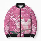 Australia Breast Cancer Awareness Bomber Puffer Jacket Pink Cockatoo Ribbon Aboriginal Art - Aussie Hoodie
