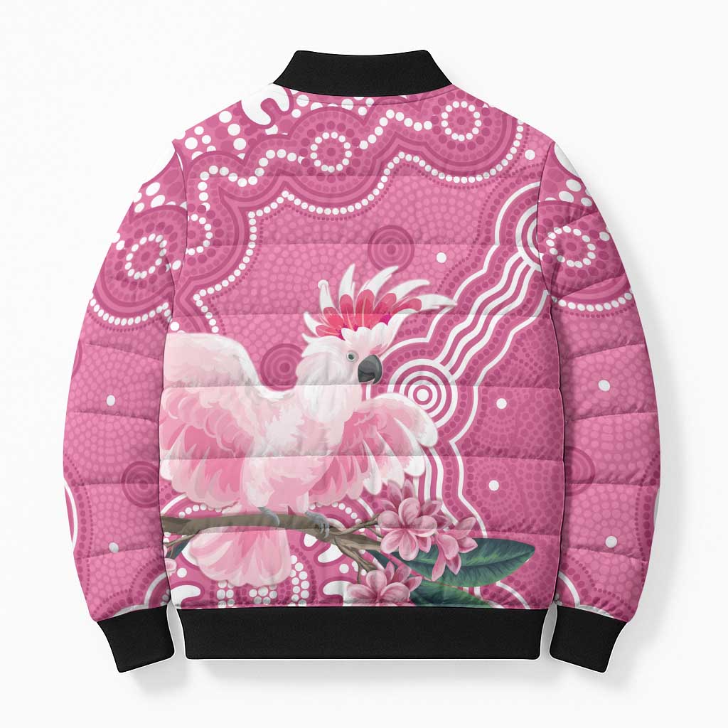 Australia Breast Cancer Awareness Bomber Puffer Jacket Pink Cockatoo Ribbon Aboriginal Art - Aussie Hoodie