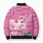 Australia Breast Cancer Awareness Bomber Puffer Jacket Pink Cockatoo Ribbon Aboriginal Art - Aussie Hoodie