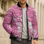 Australia Breast Cancer Awareness Bomber Puffer Jacket Pink Cockatoo Ribbon Aboriginal Art - Aussie Hoodie