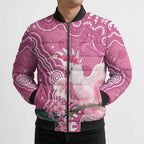 Australia Breast Cancer Awareness Bomber Puffer Jacket Pink Cockatoo Ribbon Aboriginal Art - Aussie Hoodie