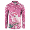 Australia Breast Cancer Awareness Button Sweatshirt Pink Cockatoo Ribbon Aboriginal Art - Aussie Hoodie