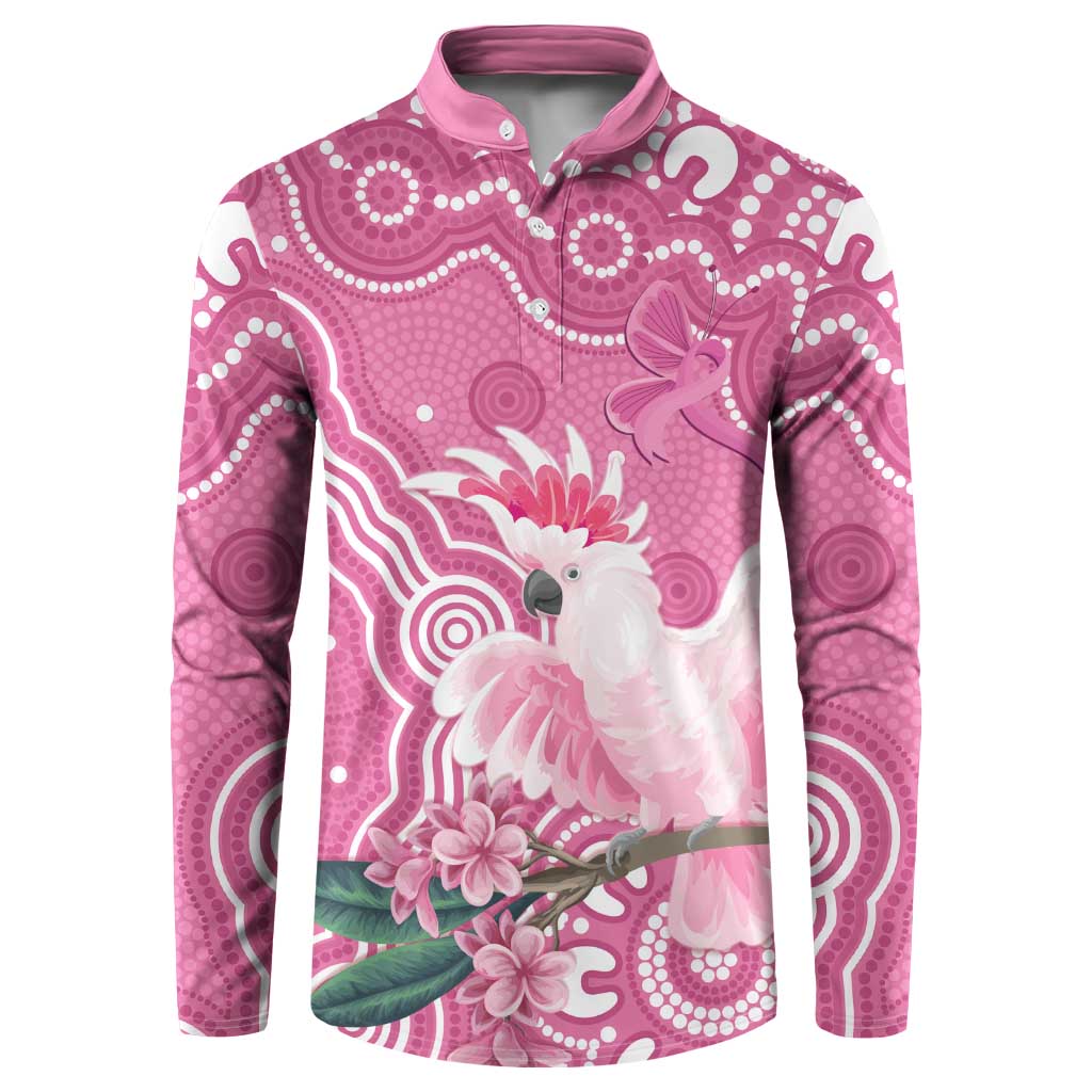 Australia Breast Cancer Awareness Button Sweatshirt Pink Cockatoo Ribbon Aboriginal Art - Aussie Hoodie