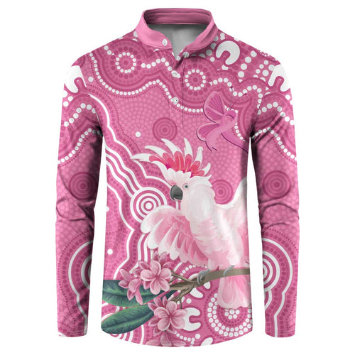 Australia Breast Cancer Awareness Button Sweatshirt Pink Cockatoo Ribbon Aboriginal Art - Aussie Hoodie