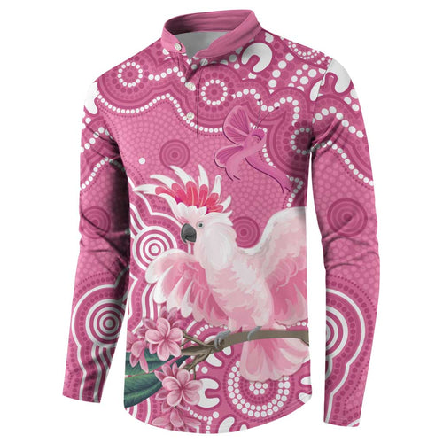 Australia Breast Cancer Awareness Button Sweatshirt Pink Cockatoo Ribbon Aboriginal Art - Aussie Hoodie