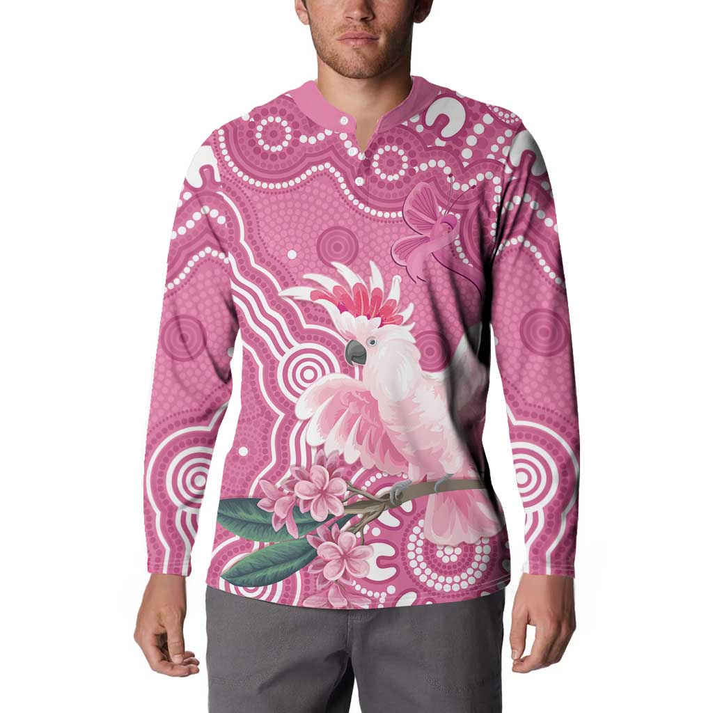 Australia Breast Cancer Awareness Button Sweatshirt Pink Cockatoo Ribbon Aboriginal Art - Aussie Hoodie