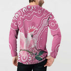Australia Breast Cancer Awareness Button Sweatshirt Pink Cockatoo Ribbon Aboriginal Art - Aussie Hoodie