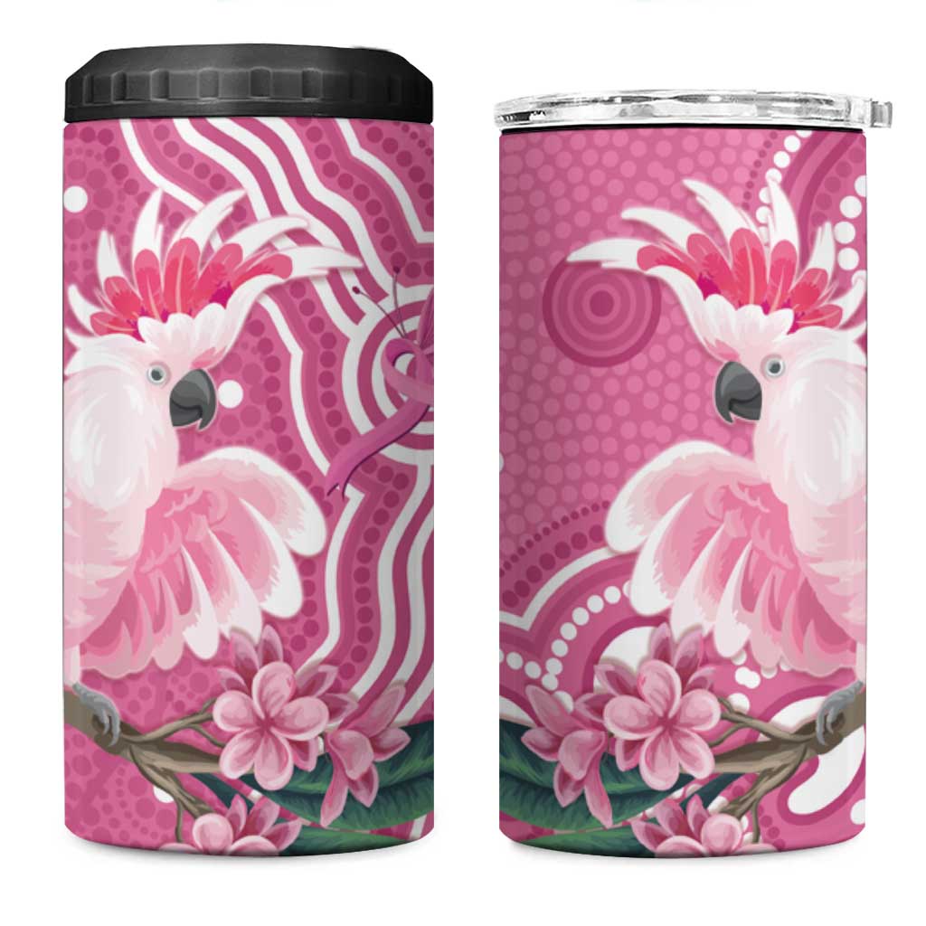 Australia Breast Cancer Awareness 4 in 1 Can Cooler Tumbler Pink Cockatoo Ribbon Aboriginal Art - Aussie Hoodie
