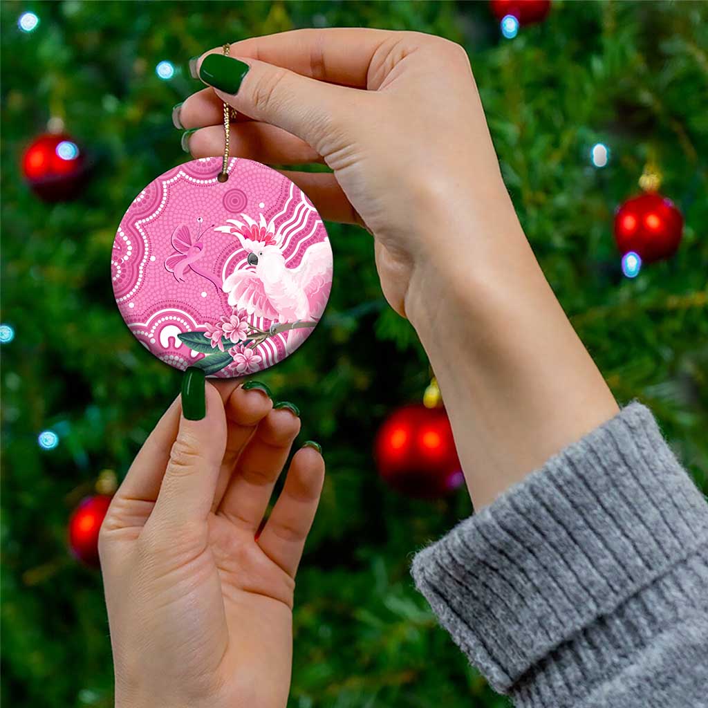 Australia Breast Cancer Awareness Ceramic Ornament Pink Cockatoo Ribbon Aboriginal Art - Aussie Hoodie