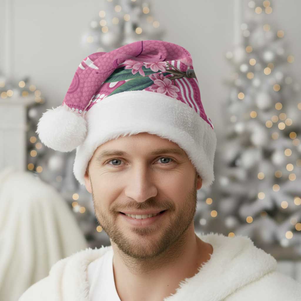 Australia Breast Cancer Awareness Christmas Santa Hat Pink Cockatoo Ribbon Aboriginal Art - Aussie Hoodie