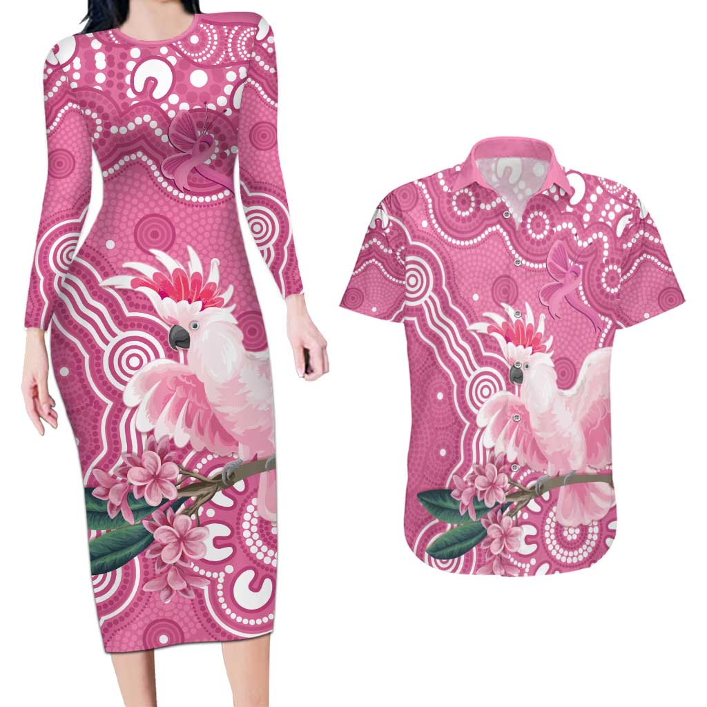 Australia Breast Cancer Awareness Couples Matching Long Sleeve Bodycon Dress and Hawaiian Shirt Pink Cockatoo Ribbon Aboriginal Art - Aussie Hoodie
