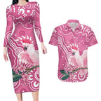Australia Breast Cancer Awareness Couples Matching Long Sleeve Bodycon Dress and Hawaiian Shirt Pink Cockatoo Ribbon Aboriginal Art - Aussie Hoodie