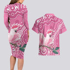Australia Breast Cancer Awareness Couples Matching Long Sleeve Bodycon Dress and Hawaiian Shirt Pink Cockatoo Ribbon Aboriginal Art - Aussie Hoodie