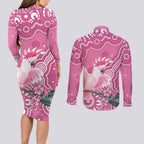 Australia Breast Cancer Awareness Couples Matching Long Sleeve Bodycon Dress and Long Sleeve Button Shirt Pink Cockatoo Ribbon Aboriginal Art - Aussie Hoodie