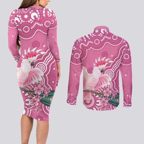 Australia Breast Cancer Awareness Couples Matching Long Sleeve Bodycon Dress and Long Sleeve Button Shirt Pink Cockatoo Ribbon Aboriginal Art - Aussie Hoodie