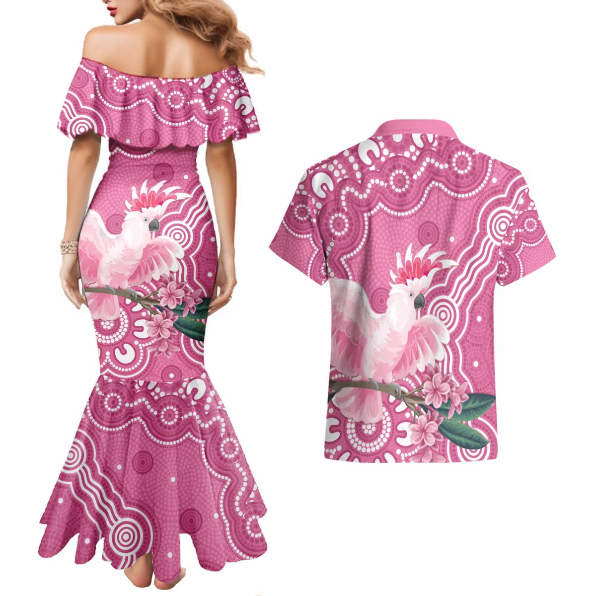 Australia Breast Cancer Awareness Couples Matching Mermaid Dress and Hawaiian Shirt Pink Cockatoo Ribbon Aboriginal Art - Aussie Hoodie