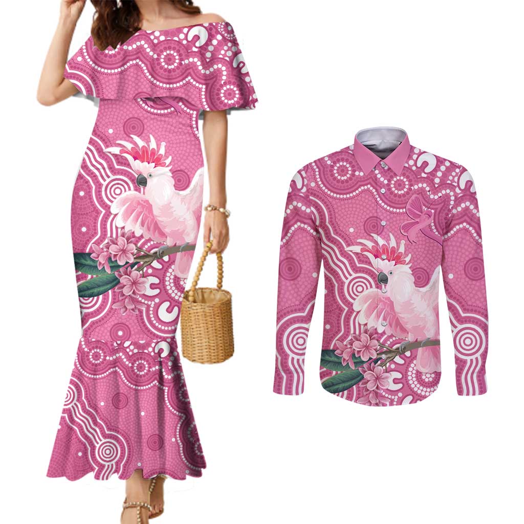 Australia Breast Cancer Awareness Couples Matching Mermaid Dress and Long Sleeve Button Shirt Pink Cockatoo Ribbon Aboriginal Art - Aussie Hoodie