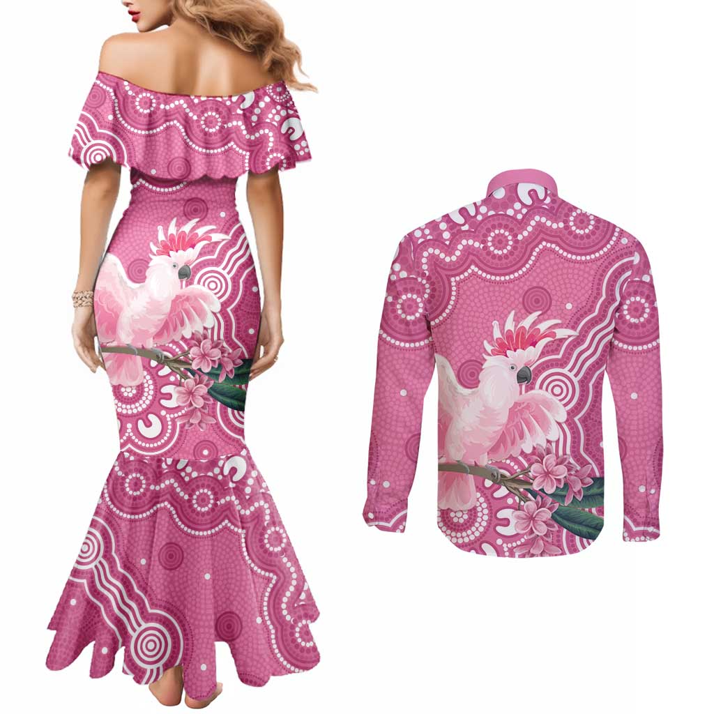 Australia Breast Cancer Awareness Couples Matching Mermaid Dress and Long Sleeve Button Shirt Pink Cockatoo Ribbon Aboriginal Art - Aussie Hoodie