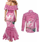 Australia Breast Cancer Awareness Couples Matching Mermaid Dress and Long Sleeve Button Shirt Pink Cockatoo Ribbon Aboriginal Art - Aussie Hoodie