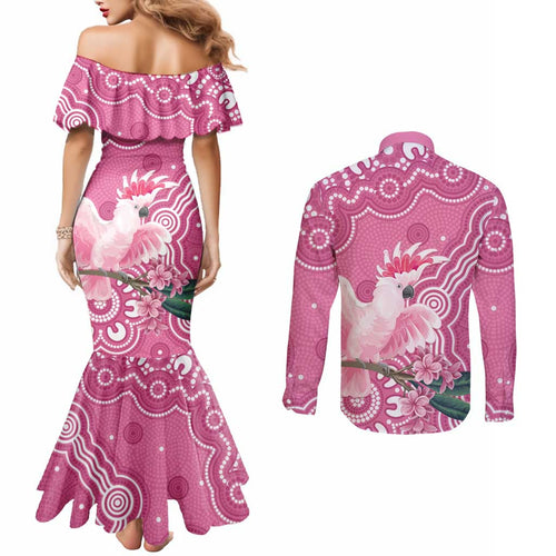 Australia Breast Cancer Awareness Couples Matching Mermaid Dress and Long Sleeve Button Shirt Pink Cockatoo Ribbon Aboriginal Art - Aussie Hoodie