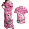 Australia Breast Cancer Awareness Couples Matching Off Shoulder Maxi Dress and Hawaiian Shirt Pink Cockatoo Ribbon Aboriginal Art - Aussie Hoodie