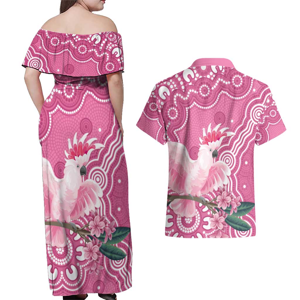 Australia Breast Cancer Awareness Couples Matching Off Shoulder Maxi Dress and Hawaiian Shirt Pink Cockatoo Ribbon Aboriginal Art - Aussie Hoodie
