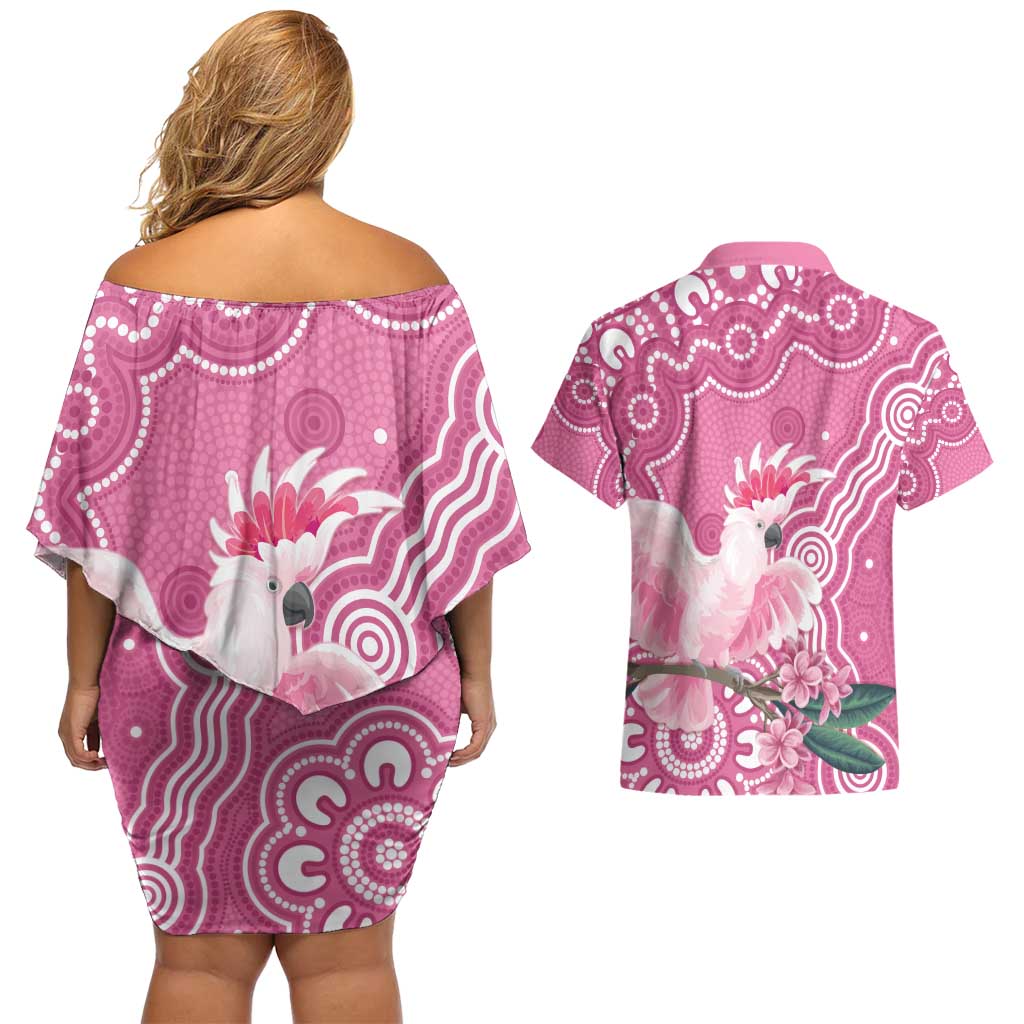 Australia Breast Cancer Awareness Couples Matching Off Shoulder Short Dress and Hawaiian Shirt Pink Cockatoo Ribbon Aboriginal Art - Aussie Hoodie