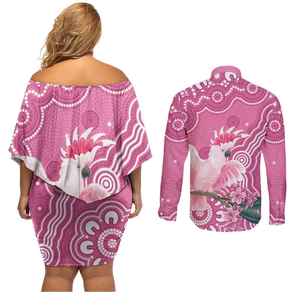 Australia Breast Cancer Awareness Couples Matching Off Shoulder Short Dress and Long Sleeve Button Shirt Pink Cockatoo Ribbon Aboriginal Art - Aussie Hoodie