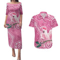 Australia Breast Cancer Awareness Couples Matching Puletasi and Hawaiian Shirt Pink Cockatoo Ribbon Aboriginal Art - Aussie Hoodie
