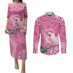 Australia Breast Cancer Awareness Couples Matching Puletasi and Long Sleeve Button Shirt Pink Cockatoo Ribbon Aboriginal Art - Aussie Hoodie