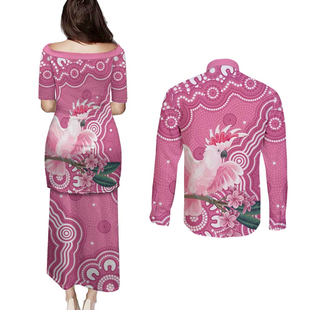 Australia Breast Cancer Awareness Couples Matching Puletasi and Long Sleeve Button Shirt Pink Cockatoo Ribbon Aboriginal Art - Aussie Hoodie