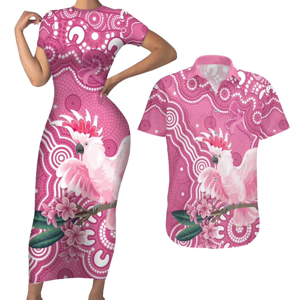 Australia Breast Cancer Awareness Couples Matching Short Sleeve Bodycon Dress and Hawaiian Shirt Pink Cockatoo Ribbon Aboriginal Art - Aussie Hoodie