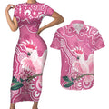 Australia Breast Cancer Awareness Couples Matching Short Sleeve Bodycon Dress and Hawaiian Shirt Pink Cockatoo Ribbon Aboriginal Art - Aussie Hoodie