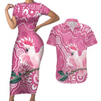 Australia Breast Cancer Awareness Couples Matching Short Sleeve Bodycon Dress and Hawaiian Shirt Pink Cockatoo Ribbon Aboriginal Art - Aussie Hoodie