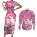 Australia Breast Cancer Awareness Couples Matching Short Sleeve Bodycon Dress and Long Sleeve Button Shirt Pink Cockatoo Ribbon Aboriginal Art - Aussie Hoodie