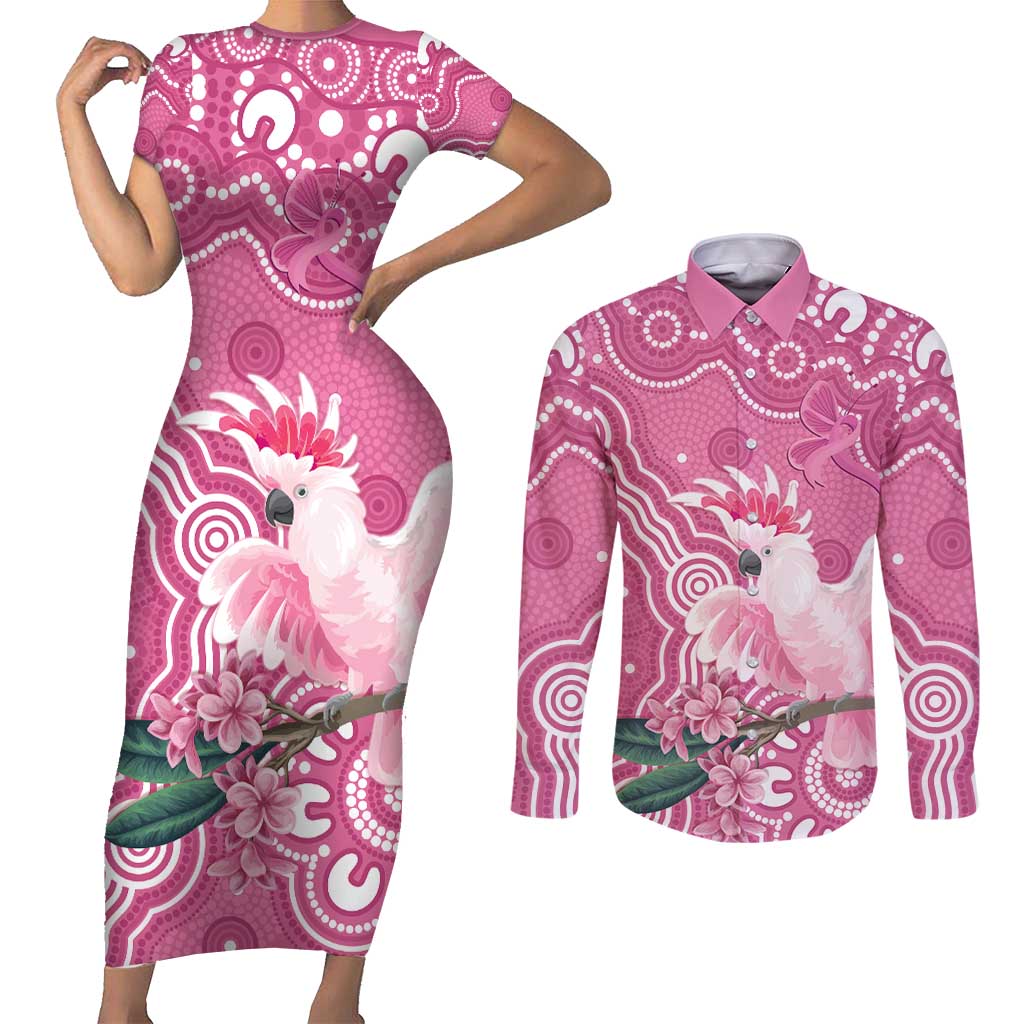 Australia Breast Cancer Awareness Couples Matching Short Sleeve Bodycon Dress and Long Sleeve Button Shirt Pink Cockatoo Ribbon Aboriginal Art - Aussie Hoodie