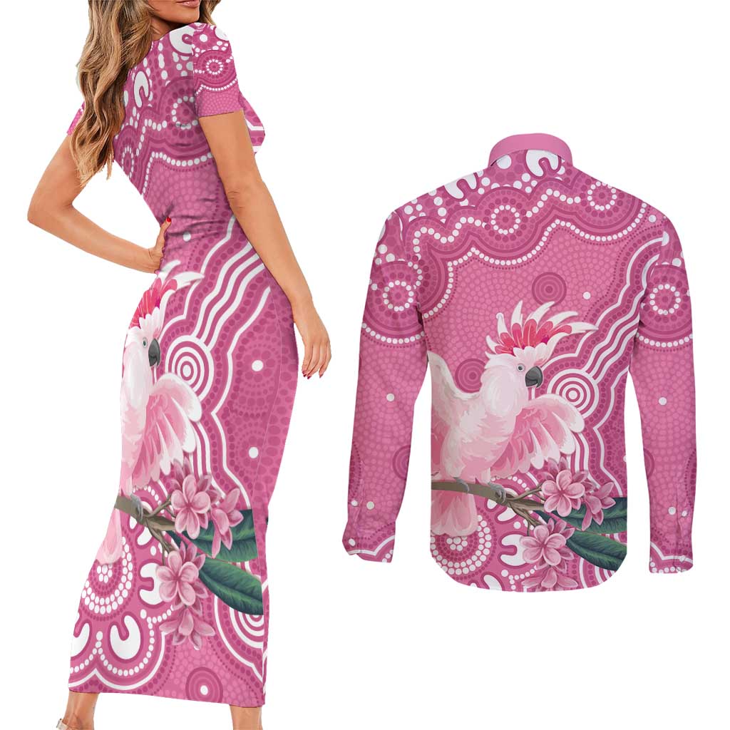 Australia Breast Cancer Awareness Couples Matching Short Sleeve Bodycon Dress and Long Sleeve Button Shirt Pink Cockatoo Ribbon Aboriginal Art - Aussie Hoodie