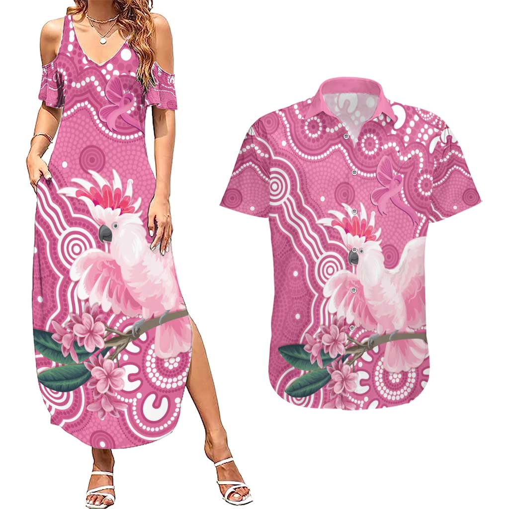 Australia Breast Cancer Awareness Couples Matching Summer Maxi Dress and Hawaiian Shirt Pink Cockatoo Ribbon Aboriginal Art - Aussie Hoodie