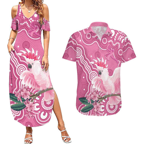 Australia Breast Cancer Awareness Couples Matching Summer Maxi Dress and Hawaiian Shirt Pink Cockatoo Ribbon Aboriginal Art - Aussie Hoodie