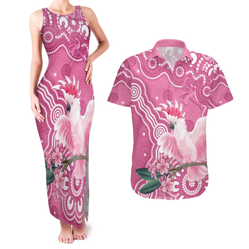 Australia Breast Cancer Awareness Couples Matching Tank Maxi Dress and Hawaiian Shirt Pink Cockatoo Ribbon Aboriginal Art - Aussie Hoodie