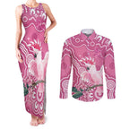 Australia Breast Cancer Awareness Couples Matching Tank Maxi Dress and Long Sleeve Button Shirt Pink Cockatoo Ribbon Aboriginal Art - Aussie Hoodie