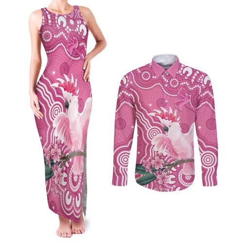 Australia Breast Cancer Awareness Couples Matching Tank Maxi Dress and Long Sleeve Button Shirt Pink Cockatoo Ribbon Aboriginal Art - Aussie Hoodie