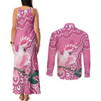 Australia Breast Cancer Awareness Couples Matching Tank Maxi Dress and Long Sleeve Button Shirt Pink Cockatoo Ribbon Aboriginal Art - Aussie Hoodie