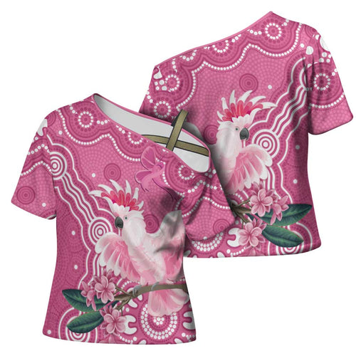 Australia Breast Cancer Awareness Cross Shoulder Shirt Pink Cockatoo Ribbon Aboriginal Art - Aussie Hoodie