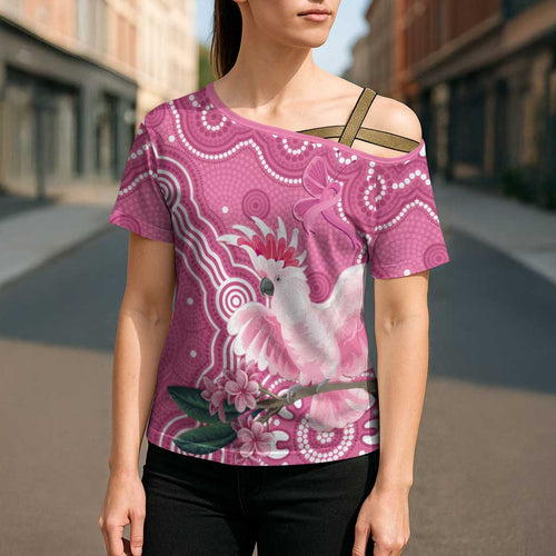 Australia Breast Cancer Awareness Cross Shoulder Shirt Pink Cockatoo Ribbon Aboriginal Art - Aussie Hoodie