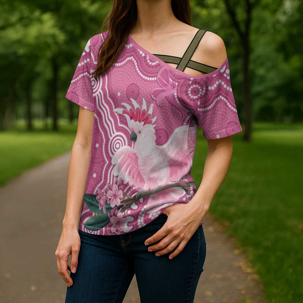 Australia Breast Cancer Awareness Cross Shoulder Shirt Pink Cockatoo Ribbon Aboriginal Art - Aussie Hoodie