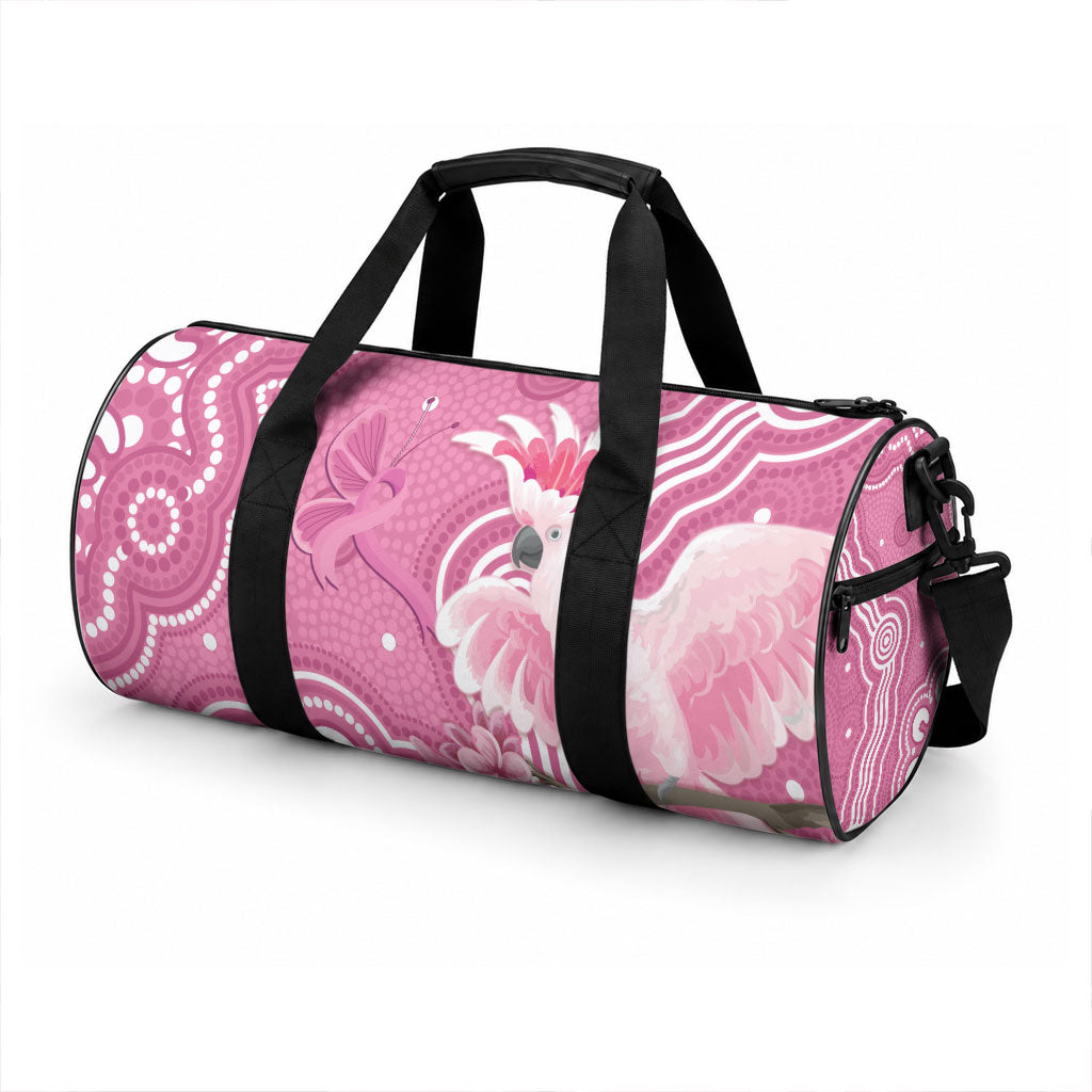 Australia Breast Cancer Awareness Duffle Bag Pink Cockatoo Ribbon Aboriginal Art