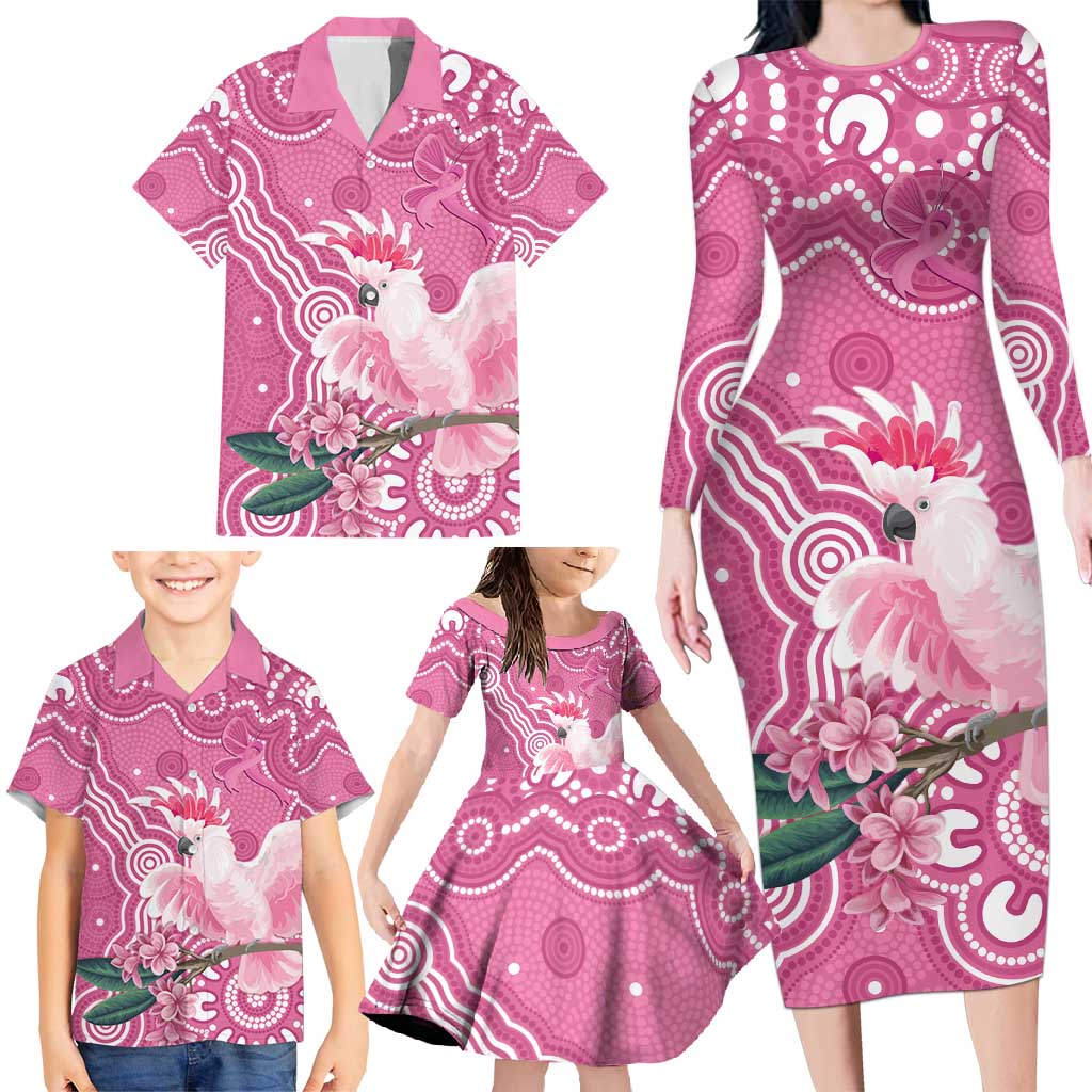 Australia Breast Cancer Awareness Family Matching Long Sleeve Bodycon Dress and Hawaiian Shirt Pink Cockatoo Ribbon Aboriginal Art - Aussie Hoodie